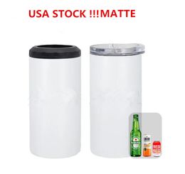 local sublimation MATTE 4 in 1 cooler tumbler with 2 lids DIY blank cooler 16oz straight tumbler can cooler Stainless Steel mug beer cooler