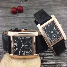 Rectangle Italy Couple Luxury women men watches Leather strap Gold Quartz Classic Wrist watch for Ladies Valentine gift relog257e