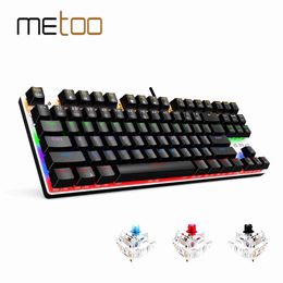 Keyboards Metoo Edition Mechanical Keyboard 87 keys Blue Switch Gaming Keyboards for Tablet Desktop Russian sticker T230215