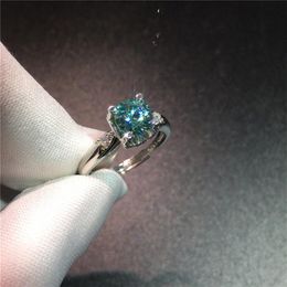 Runder Kuhkopf Blue Diamond Test bestanden Moissanit Ring Silber 925 Saphirschmuck Frauen Engagement Geschenk219t