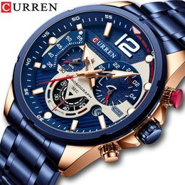 Wristwatches CURREN Watches Mens Sport Quartz Chronograph Wristwatches Luxury Stainless Steel Clock with Luminous Watch Relogio Masculino 230215