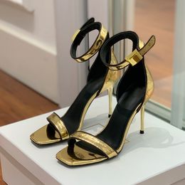 Metal buckle sandals designer Gold trim Cashmere Ankle Strap cool shoes Top quality stiletto heel womens Dress shoe 35-42 10cm high heeled Fashion Rome sandal