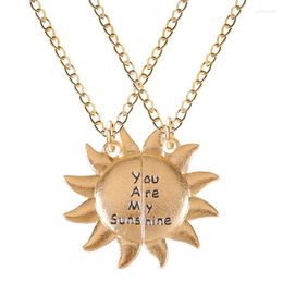 Pendant Necklaces Vintage 2 Piece Set Women's Necklace Engraved Letters You Are My Sun Zinc Alloy Chain Fashion Party Jewellery Gift