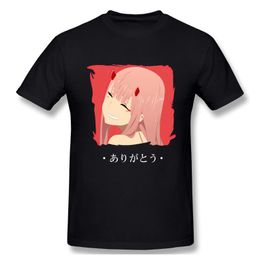 Men's T Shirts Zero Two From Darling In The Franxx Arigatou Anime Top Quality Short Sleeve TShirts Cotton Round Neck TeesMen's