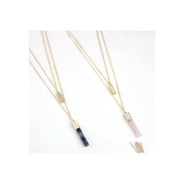 Pendant Necklaces Fashion Pink Cylinder Gold Colour Natural Stone Lapis Lazi Bar Statement Necklace For Women Girl Brand Jewellery Drop Dhuqr