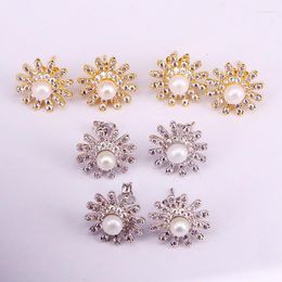 Stud Earrings 6 Pairs ZYZ339-2877 Fashion Jewelry Gold / Silver Color Flower With Pearl Bead Gift For Women Girl