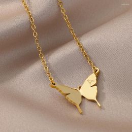 Pendant Necklaces In Butterfly Initial Letter For Women Stainless Steel Gold Plated Insect Number Necklace Christmas Jewelry
