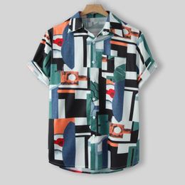 Men's Casual Shirts Men Shirt Harajuku Ethnic Printed Men's Clothing Summer Short Sleeve Turn Down Collar Vintage Clothes