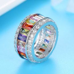 Band Rings Luxury Women's Temperament Jewellery Colourful Crystal Zircon Rings for Women Personality Creative Round Wedding Engagement Rings G230213