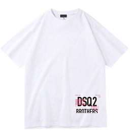 cotton DSQ2 Men's T-shirt summer Short Sleeve tees Daily Loose Cotton Print Couple Top Bottom Design white color