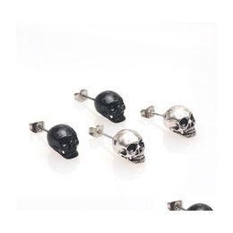 Stud 11X7Mm Earrings For Women Men Jewellery Halloween Piercin Ear Post Antique Sier Colour Black Skl Earring Drop Delivery Dhoxv
