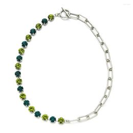 Chains ZMZY Fashion Green Crystal Pendant Necklace Chain For Women Simple Jewellery Statment Rhinestone Choker Colllar Bridal Wedding