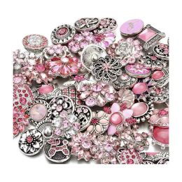 Clasps Hooks Noosa Pink Ginger Snap Button Jewellery Findings Crystal Chunks Charms 18Mm Metal Snaps Buttons Factory Supplier Drop D Dhitn
