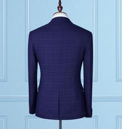 Blazers Men's Suits (Jacket Vest Pants)2023 Causal Woollen Grid Men's Custom Wedding Dress Suit Men Business Male Full Size Three Pieces