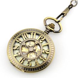 Pocket Watches XG277 Skeleton Bronze Hollow Automatic Mechanical Watch Men Vintage Hand Wind Clock Big Number Necklace Fob