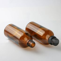 Storage Bottles 420pcs/lot 100ml Amber Essential Oil Refillable Glass Bottle With Black Screw Cap For Cosmetics Packing