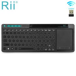 Keyboards Rii K18 Wireless Keyboard RU/US/FR/HE Mini Keyboard With Touchscreen 3-LED Colour Backlit For Android TV BOX Smart TV PC T230215