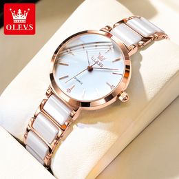 Wristwatches OLEVS 5877 Japan Quartz Waterproof Women Wristwatches High Quality Japanese Movement Ceramic Strap Fashion Watch for Women 230215