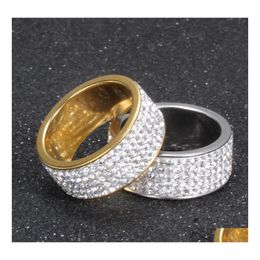 Cluster Rings Manufacturers Wholesale Europe And America Fashion Fiverow Diamond Stainless Steel 304 Ring Personality Couple Wild Dr Dh2H7