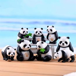 8pcs lote fofo panda estatueta em miniatura de est￡tua de est￡tua decora￧￣o mini fada ornament resin dIy artesan293a