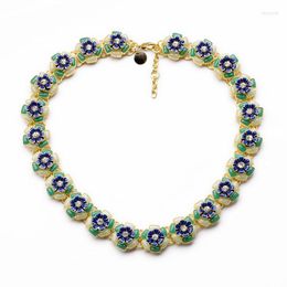 Choker Fashion Jewelry Of The Test Wholesale Romantic Glass Enamel Shiny Gold Color Flower Necklace