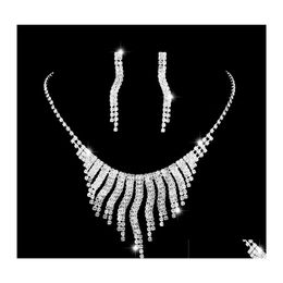 Earrings Necklace Bridal Wedding Jewellery Set Claw Zircon Chain Tassels Rhinestone Fashion Women Bridesmaid P Ography Acc Drop Deli Dhajr