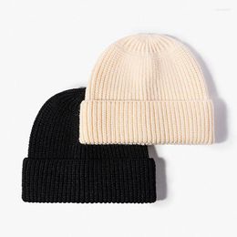 Berets Autumn Casual Cashmere-Like Knitted Hat For Women Winter Outdoor Keep Warm Men Skullcap Fashion Round Top Solid Ear Beanie Cap