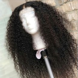 Human Hair Wigs 26 Inch Long Soft Glueless Deep Part Preplucked 180 Density Kinky Curly Natural Black Lace Front Wig For Women Bab293W