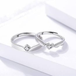 Wedding Rings S925 Sterling Silver Heart-shaped Couple Ring Open Valentine's Day Jewellery