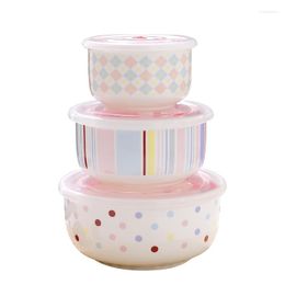 Bowls Salad Bowl 3PCS Retain Freshness Ceramic Box Sealed With Microwave Oven Lunch Fruit Trays