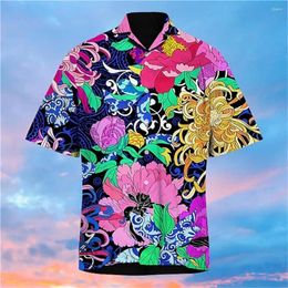 Erkekler için Erkekler için Sıradan Gömlek 3D Floral Baskılı Hawaiian Yaz Moda Nedensel Kısa Kol Üstleri Plaj Partisi Erkeklerin Gevşek Giyim Bluz