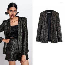 Women's Suits Fashion Sequin Buttonless Blazer Suit 2023 Sexy Women Black Mid Length Casual Office Temperament Slim Commute Coats