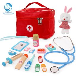 Other Toys Baby Wooden Pretend Play Doctor Educationa Toys for Children Simulation Medicine Chest Set for Kids Interest Development 230213