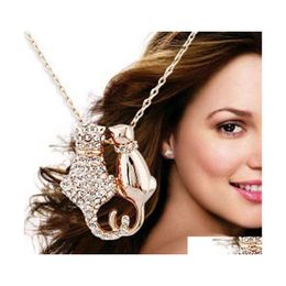 Pendant Necklaces Cat Necklace Luxury Jewellery Day Gifts Double Couple Animal Drop Delivery Pendants Dhtsu