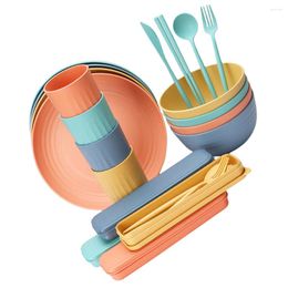 Dinnerware Sets Straw Wheat Set Dishes Cutlery Bowls Kitchen Tableware Bowl Plate Dessert Accessories Cereal Soup Chopsticks Reusable