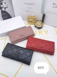 Luxury CC Brand Letter Wallets plaid chain Clutch 8231 lambskin diamond pattern pouch women's le boy Long wallet Real Leather Zipper Purse clutch