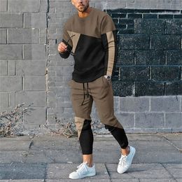 Men's Tracksuits Fashion Men's Long Sleeve T-shirt Set Sports Pants 3D Printed Casual Male Clothes Oversized Tracksuits 2 Piece Suit Jogging 230215