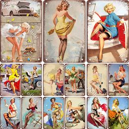 Retro Sexy Girl Art painting Wall Sticker Decor Plate Beer Poster vintage Metal Tin Sign Living Room Bar Decorative Personalised Plaques decor Size 30X20CM w02