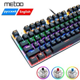 Keyboards Metoo Gaming Mechanical Keyboard wired 104/87 Keys keyboard with LED Backlit Black Red Blue Switch For computer laptop pro Gamer T230215