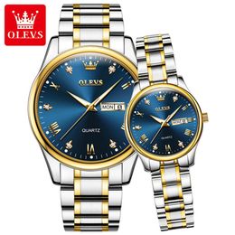 Wristwatches OLEVS In Gold Watch for Women Men Quartz Watch Double Calendar Clock Waterproof Ladies Watches For Lovers Gift His or Hers 230215