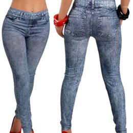 Women's Leggings Women Denim Jeans Pants With Pocket Slim Fitness Blue Black Leggins 2023