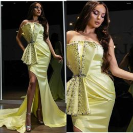 Party Dresses Unique Design Mermaid Evening Sexy Strapless Sequins Beading Side Split Sweep Train Prom Dress Backless Girls Pageant