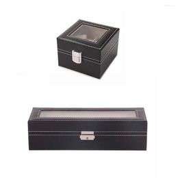 Watch Boxes 2/6 Grids PU Leather Box Case Holder Organiser For Quartz Watches Jewellery Display With Buckle Gift