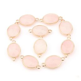 Charms Wholesale Faceted Oval Chakra Natural Stone Connector Healing Rose Quartz Tiger Eyes Pendant Crystal Necklace Earrings Jewelr Dhkrf