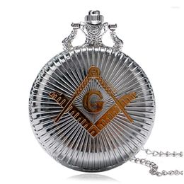 Pocket Watches Cool Silver Case Golden Masonic Freemason Freemasonry Theme Quartz For Men Women Retro Clock Gifts Reloj
