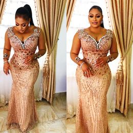 2023 Arabic Aso Ebi Champagne Mermaid Prom Dresses Beaded Crystals Sexy Evening Formal Party Second Reception Birthday Engagement Bridesmaid Gowns Dress ZJ266