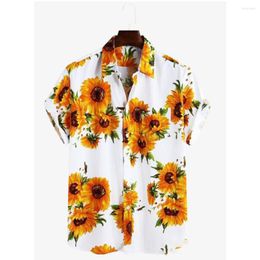 Men's Casual Shirts Fashion Men Hawaiian T-Shirt Retro Sunflower Beach Short Sleeve Top Loose Breathable 3d Print Trendy Cool Blouse A50