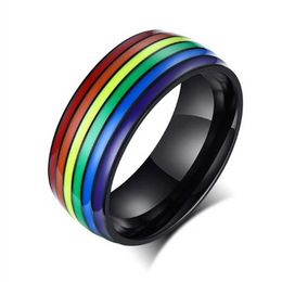 Band Rings Rainbow LGBT Rings Jewelry Engagement Party Bagues Titanium 316L Stainless Steel Bands For Couple Lovers Women Men Filled G230213