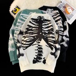 Men's Sweaters Y2k Skeleton Sweater Knit Sweatshirt Bone Men Oversized Vintage Retro Knitted Pullover Harajuku Christmas