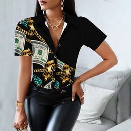 Women's Blouses Shirts Women Blouses Short Sleeve Casual Office Print Shirts Fashion Button White Shirt Ladies Elegant Patchwork Slim Tops 230215